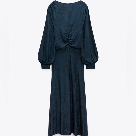 Zara Long Jacquard Dress Blue New - Picture 5 of 6